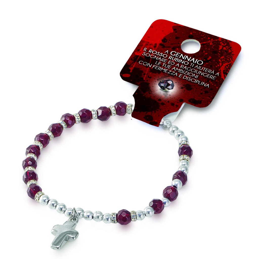 Armband v/d maand 'Januari' - imitatie kristal/granaatrood (Ø6mm)