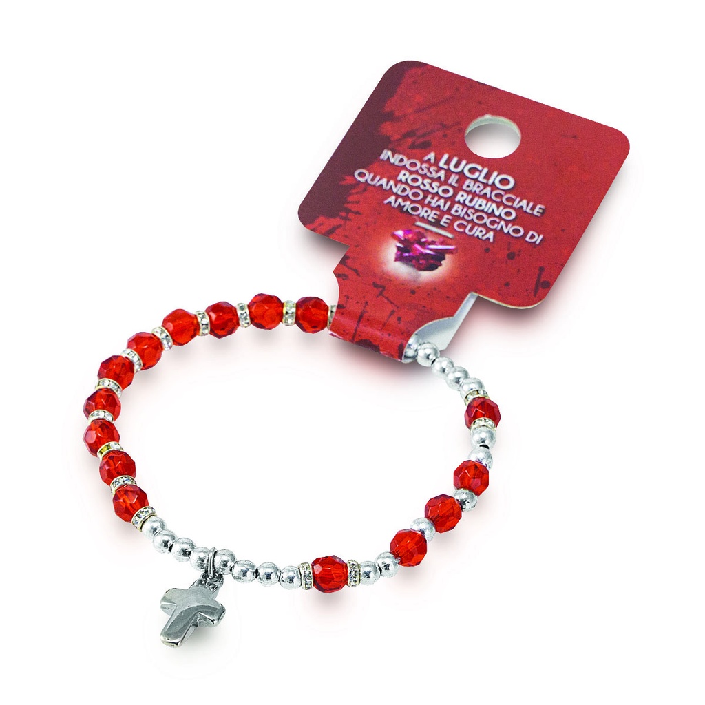 Bracelet du mois 'Juillet' - imitation cristal/rouge rubis (Ø6mm)