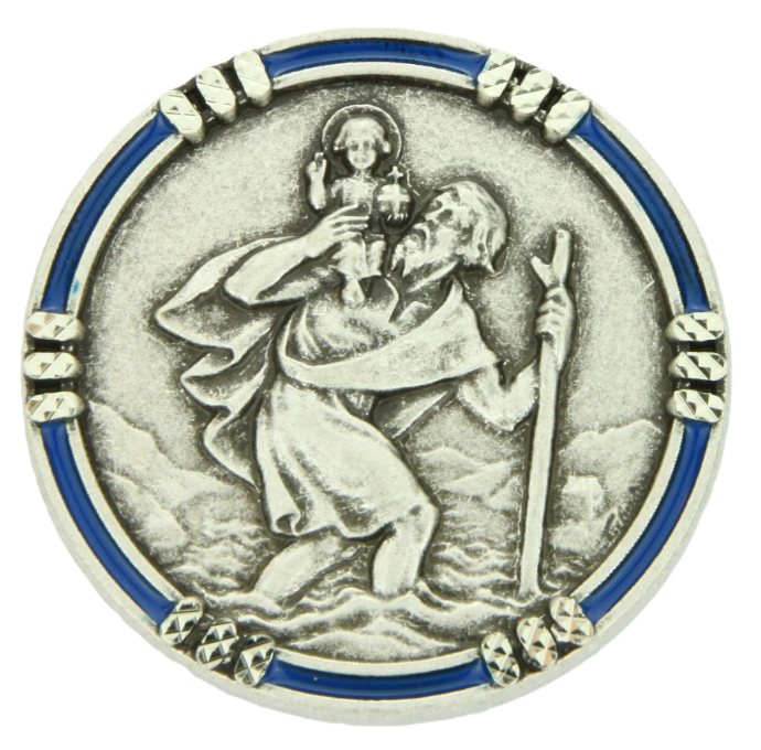 Automagneet blauw randje - St Kristoffel (Ø26mm)