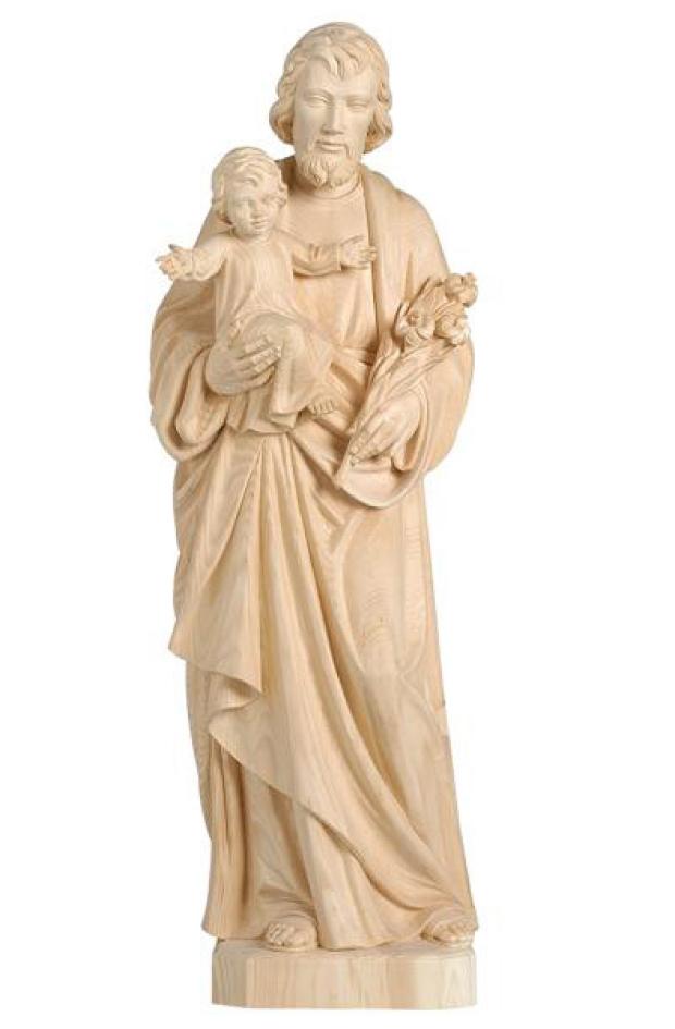 Statue St Joseph/enfant - bois sculpt/natur - 15cm