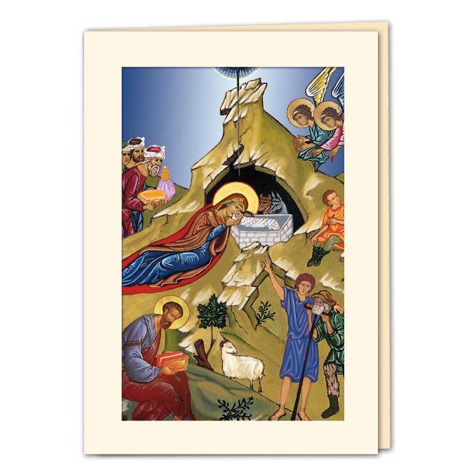 Carte double vitraile - Nativité - 10,5x15cm/cello+enveloppe