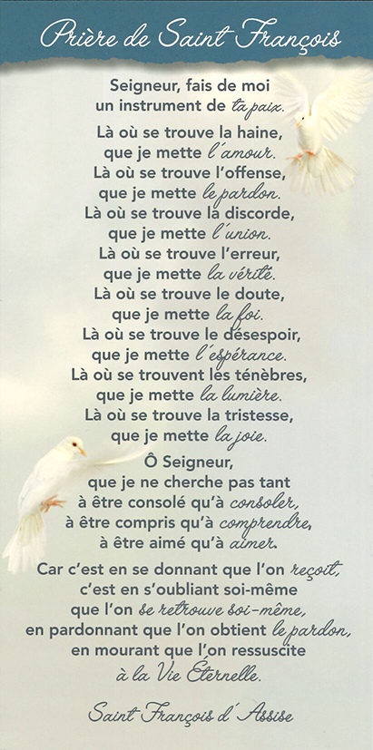 Carte texte 10.5x21cm + enveloppe - Prère de st François