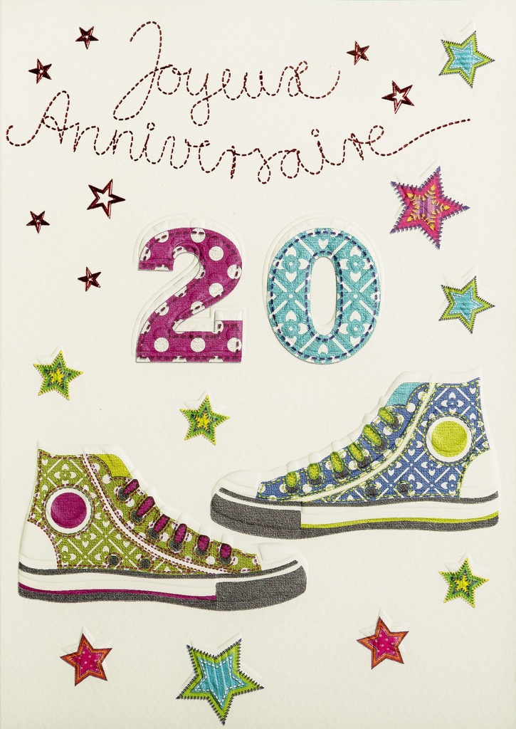 Carte double/cello+enveloppe - 'Joyeux annivers 20ans' (120x170mm)