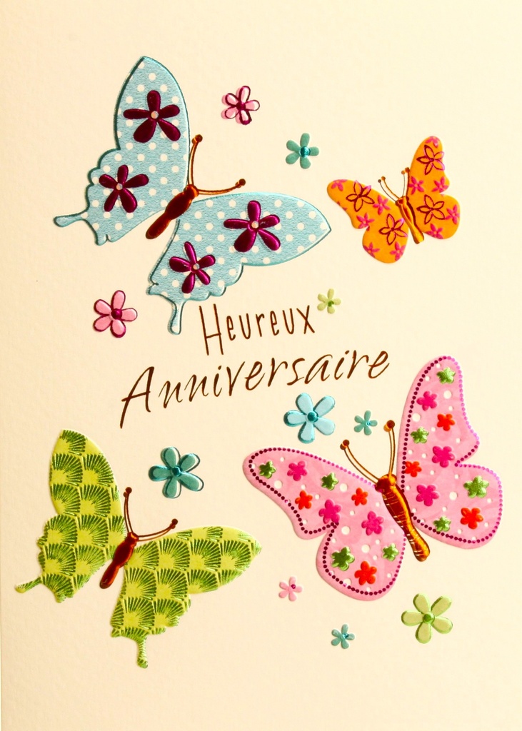 Carte double Heureux Anniversaire 12x17cm/cello+enveloppe