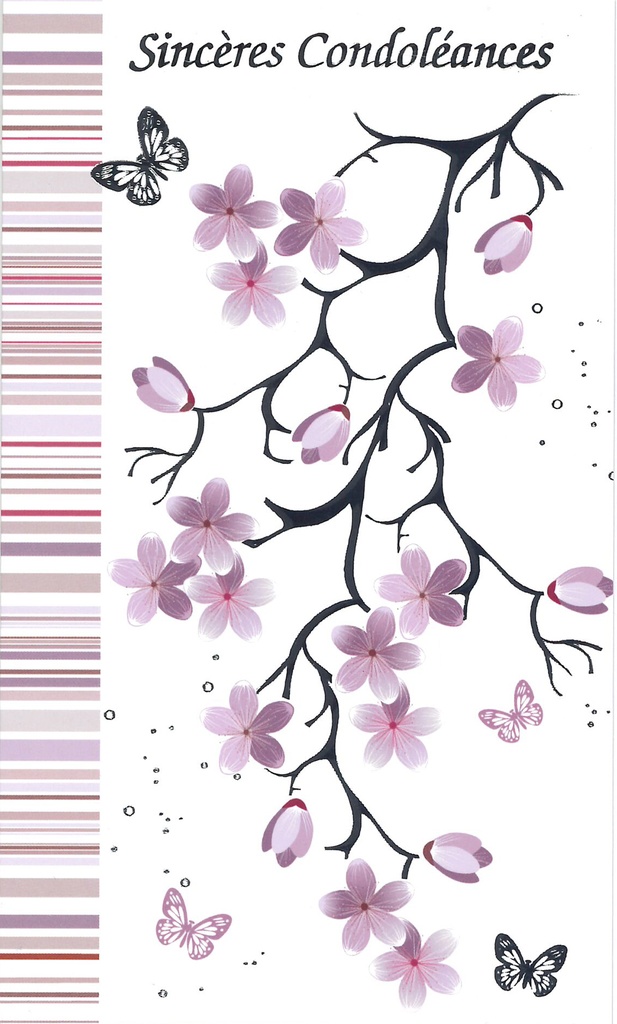 Carte double Sincères Condoléances - 9,5x16cm/cello+envelopp