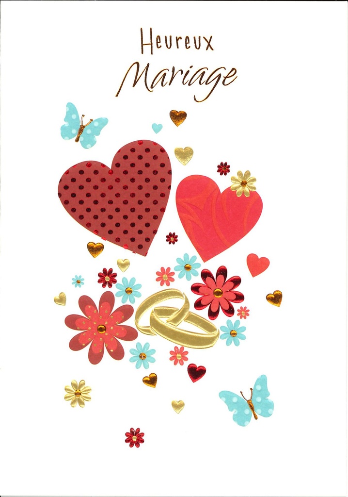 Wenskaart Heureux Mariage - 12x17cm/cello+omslag