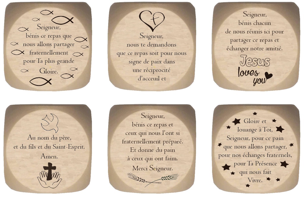 Gebetswurfel mit französischen Texten - natur - Schrift schw