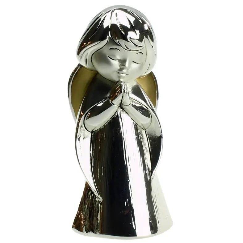 Biddend engeltje - kunsthars/verzilverd H 15cm