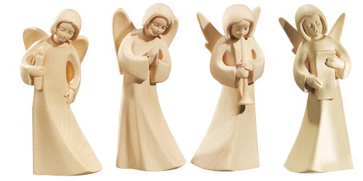 Assortiment (4) anges/modern - bois sculpt/natur H 6.5cm