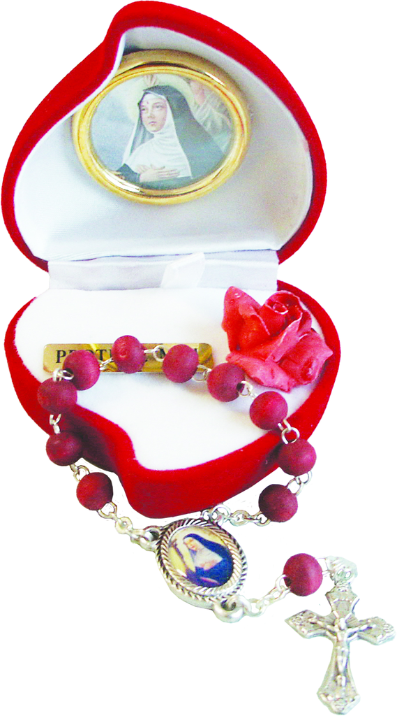 Etui coeur Ste Rita/dizainier parfumé - rouge
