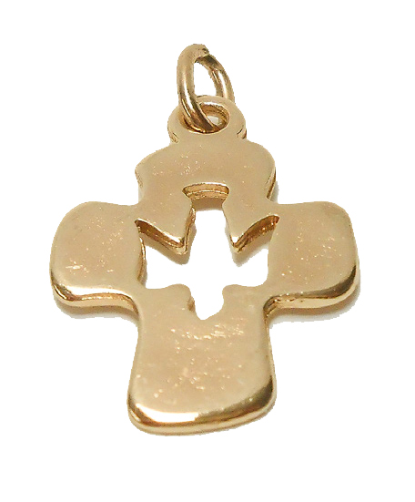 Kruisje met duifje/verguld - 27x18mm