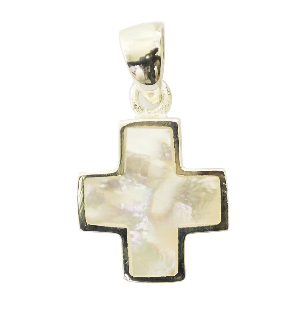 Anhänger 925 Silber rhodiniert - Kreuz Perlmutt weiss (14x14mm)
