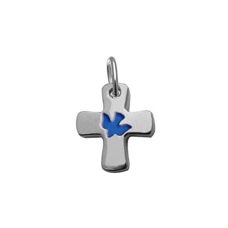 Croix colombe/bleue - Argent 925‰ rhodié (14x16mm)