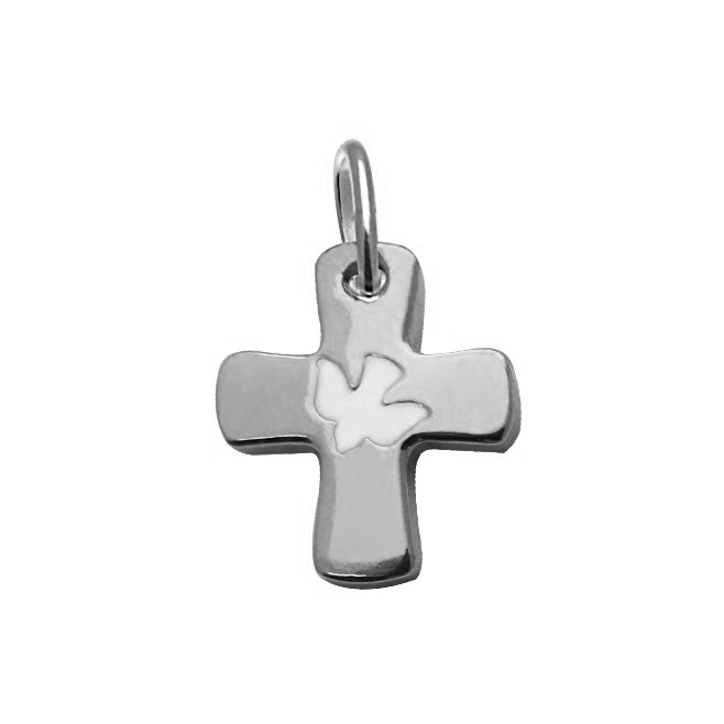 Croix colombe/blanche - Argent 925‰ rhodié (14x16mm)