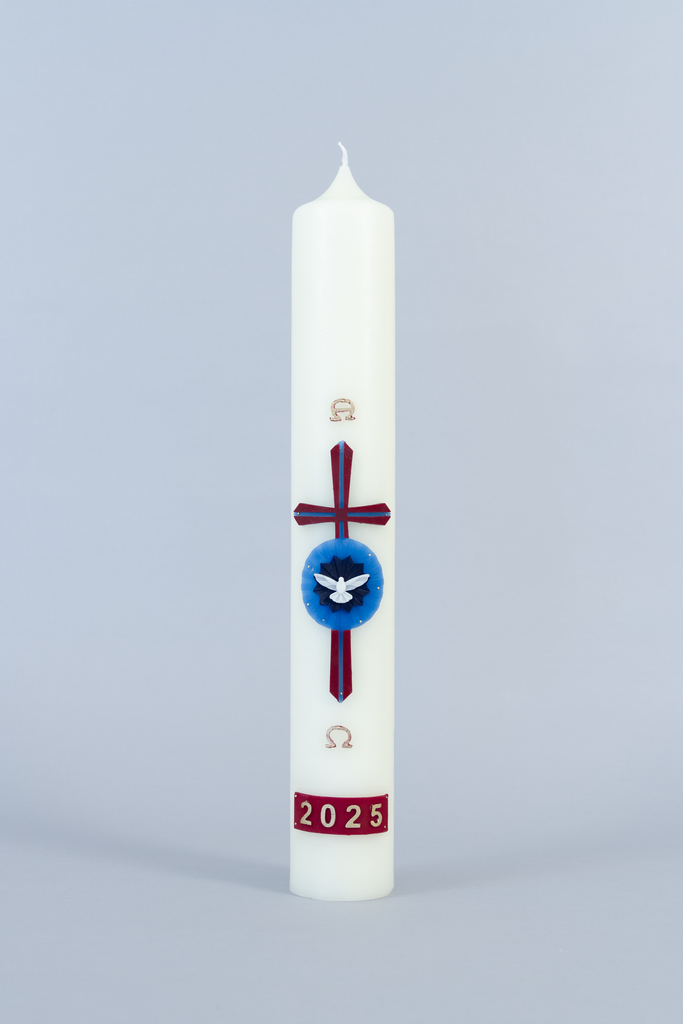 Paaskaars - 3,2kg - 80/800mm met relief Kruis/Duif/Rood