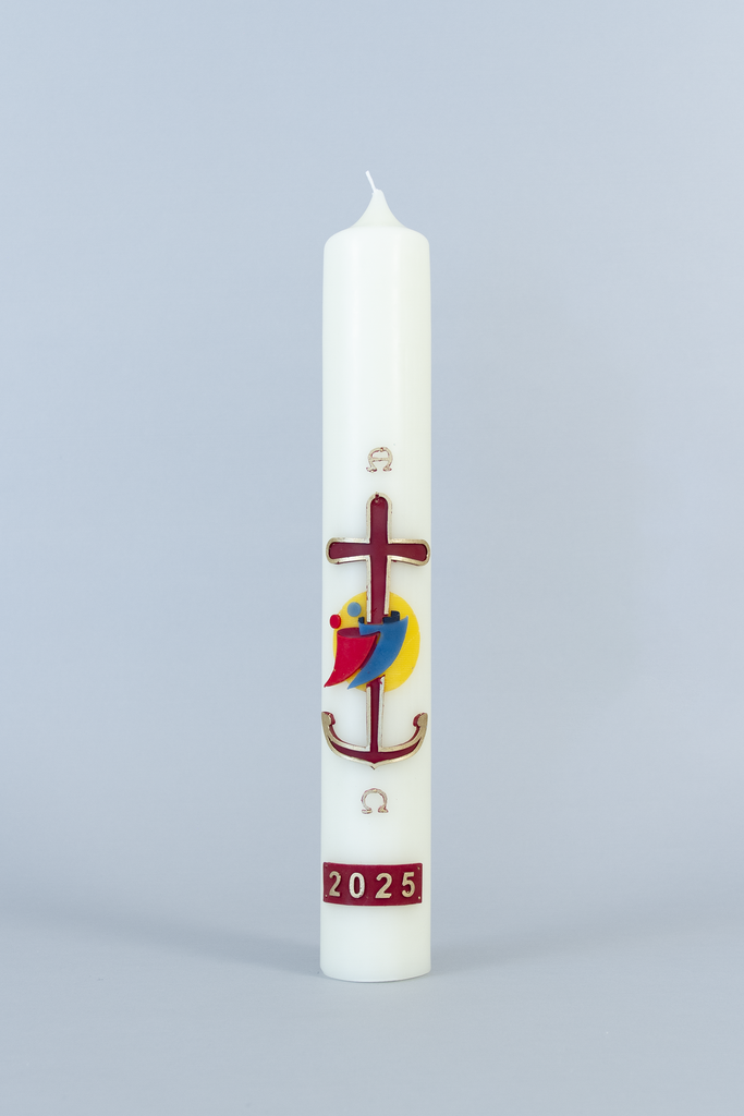 Paaskaars - 5,5kg - 80/1000mm met relief Kruis/Duif/Wereld