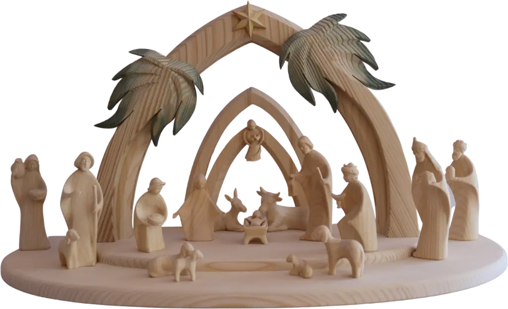 17 personnages Collection "Aida" sans cabane - bois sculpté/naturel - 12cm