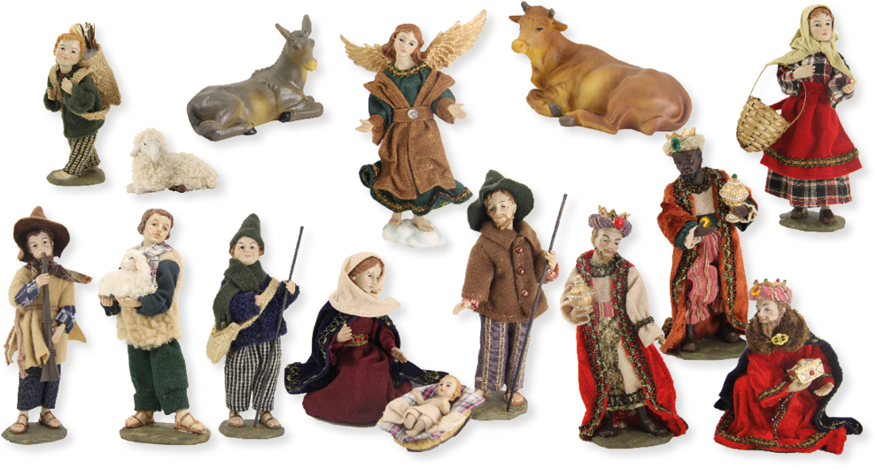 Santons Alpine, Figurines habillées - 15 pièces -H 10cm