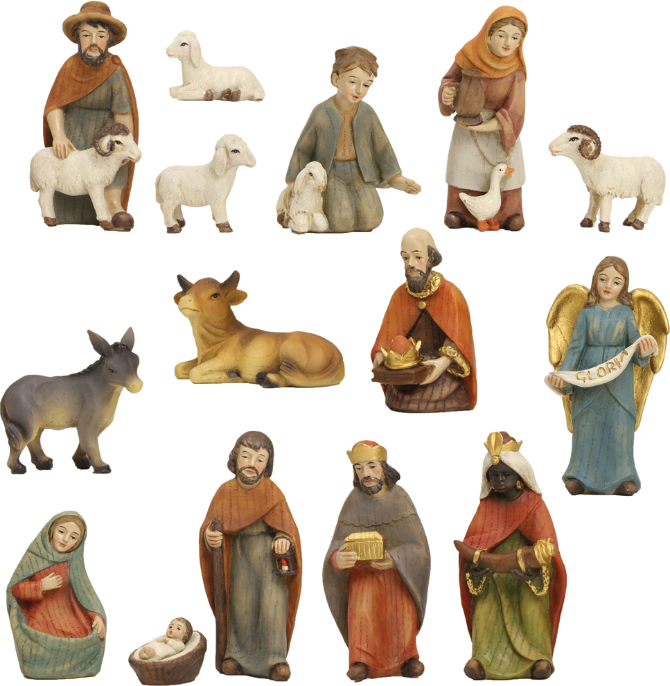 Moderne Kerststalfiguren 15-delig - polystone - H 10cm/gekleurd
