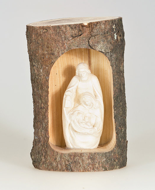 Moderne kerstgroep in boomstam - houtsnijwerk/natuur - H 4cm