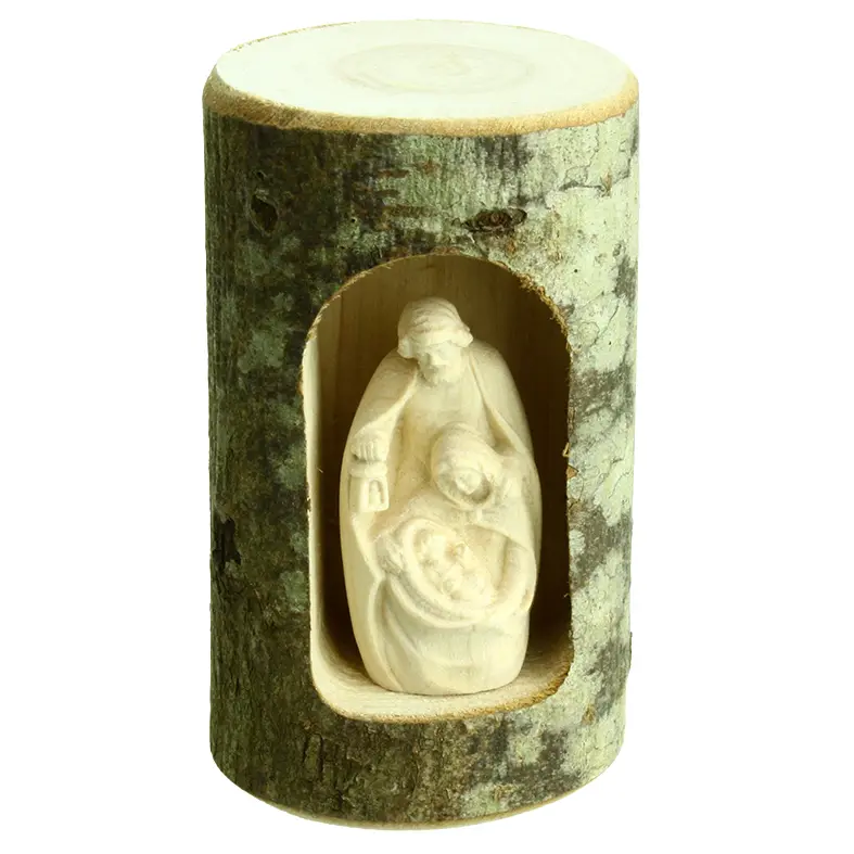 Nativité moderne dans tronc - bois sculpté/natur - H 4cm
