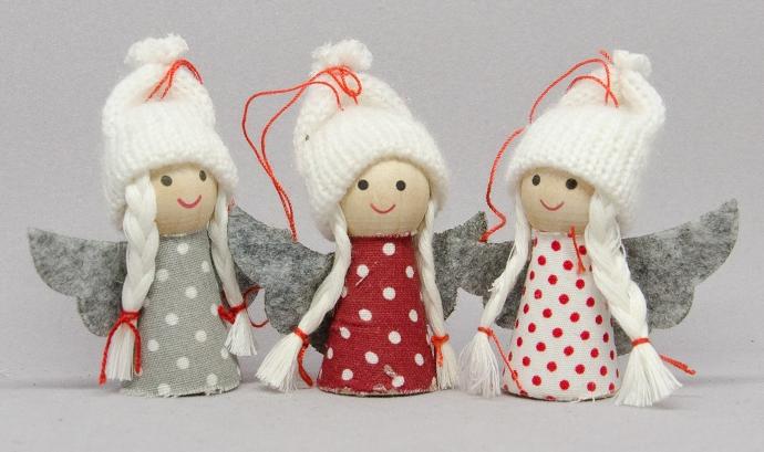 Set van 3 engeltjes/ H 6cm - hout/vilt