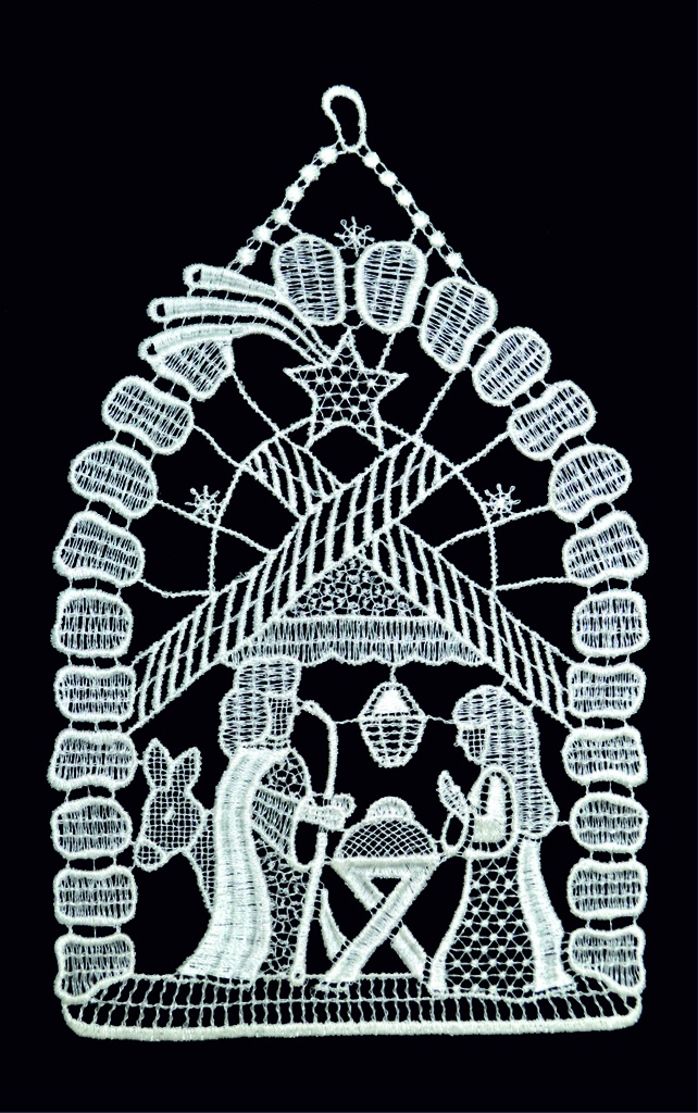 Vensterhanger kant - Kersttafereel - 16x24cm