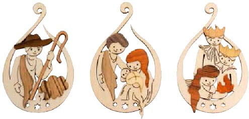 Set van 3 deco hangers H.Familie/Herder/3 Koningen - H 7cm