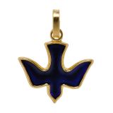 Medaille Duif/emaille blauw - messing verguld 3µm (14x17mm)
