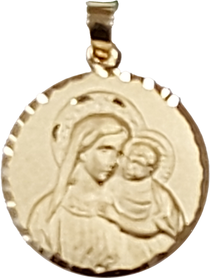 Médaille Vierge/Enfant - bord coupé - argent 925‰ plaqué or 3μm (Ø18mm)