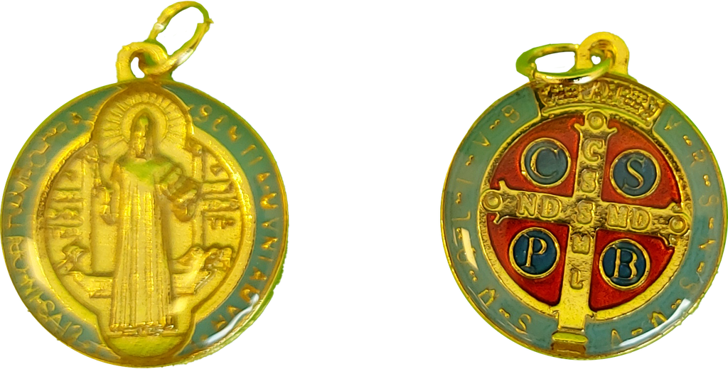 Médaille St Benoit - métal/émaillée/dorée (Ø20mm)