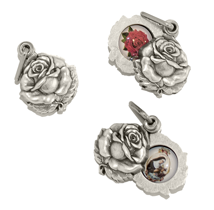 Médaille Ste Rtia - métal/rose (Ø15mm)