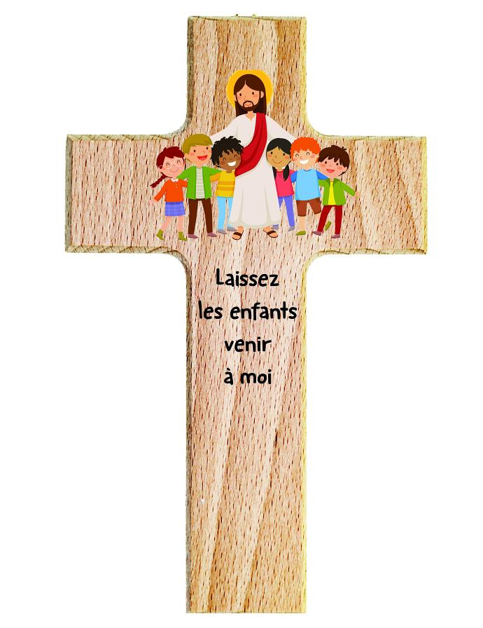 Tekstcross wood - Laissez les enfants venir … moi (90x150mm)
