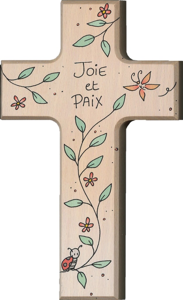 Holzkreuz - Buche natur - Farbdruck 'Joie et Paix (90x150mm)