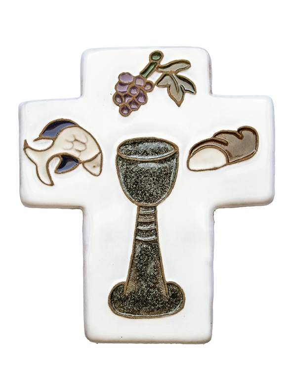 Cross ceramic - Calice & 3 symbols - green (90x105mm)