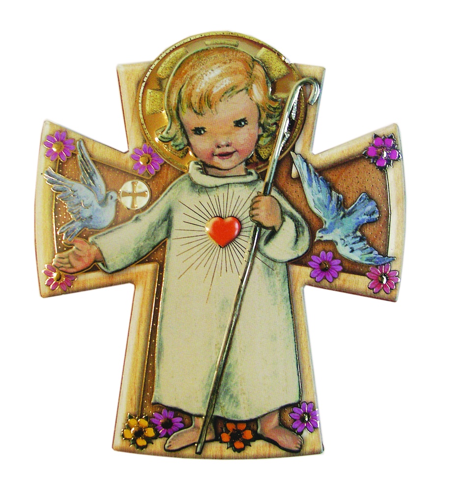 Croix murale 'Ange/coeur-colombe' (100x120mm)