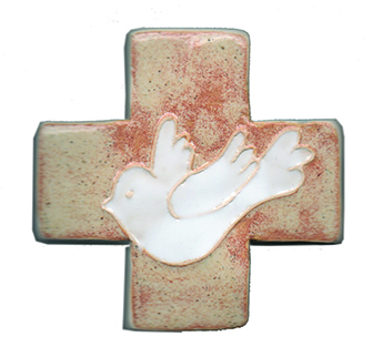 Croix céramique - Colombe - sable/blanche (75x75mm)