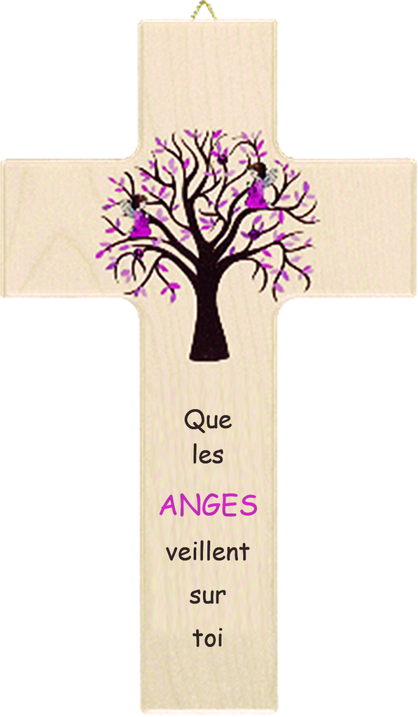 Kinderkreuz holz - Que les ANGES ... ( Tekst Rosa ) (90x150mm)