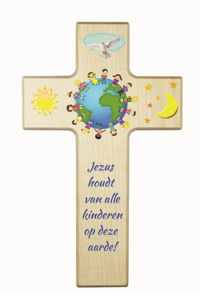 Kinderkreuz Holz - 'Jezus houdt van...' (90x150mm)