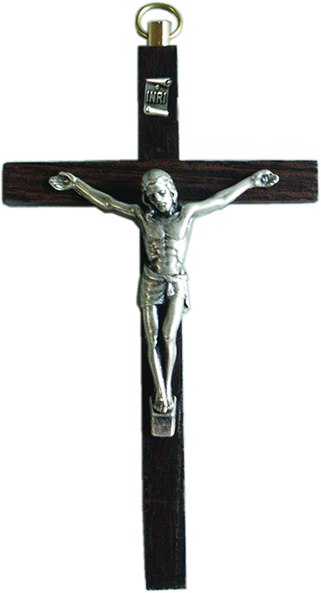 Croix murale bois - Christ/métal (60x115mm)