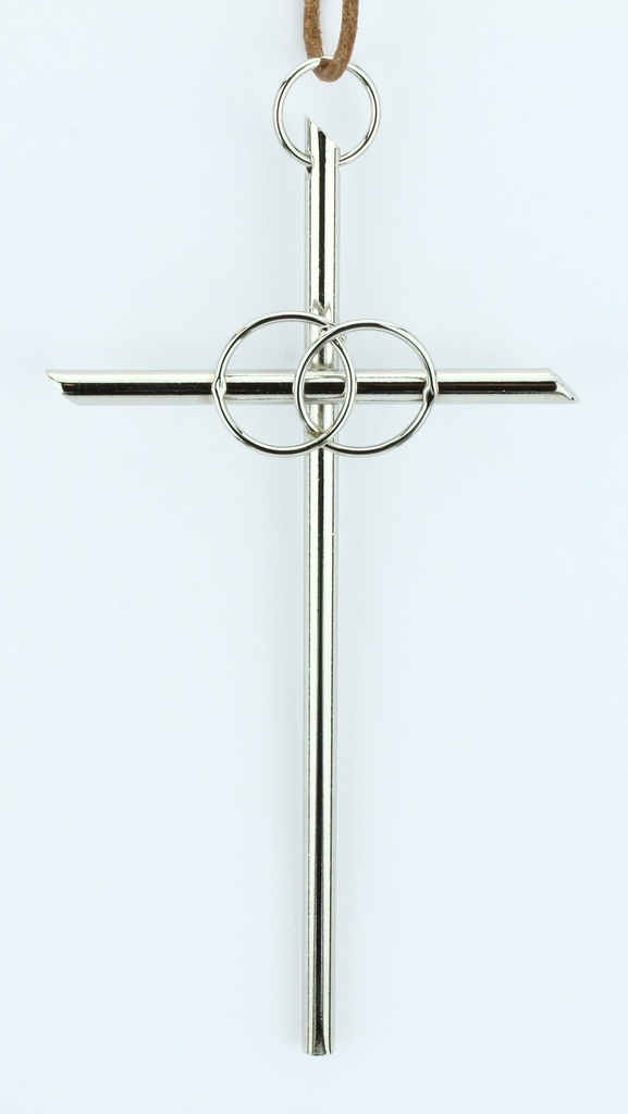 Croix murale avec 2 anneaux - métal/nicklé (75x140mm)