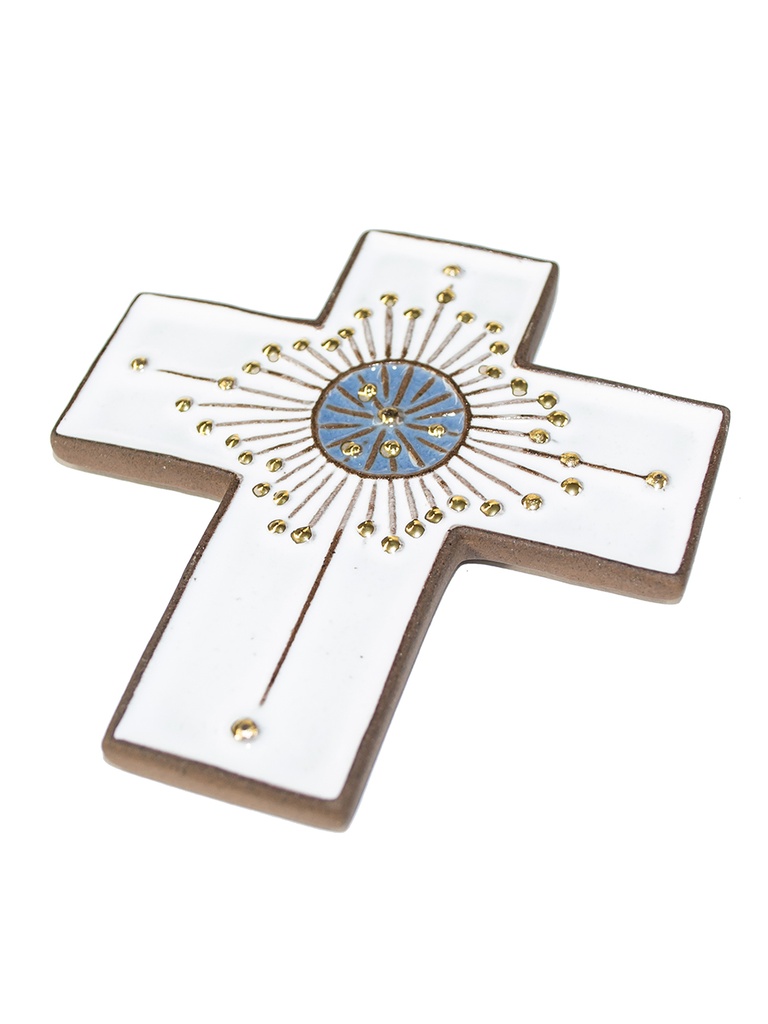 Croix  céramique - Cercle rayonant - blanche (80x90mm)