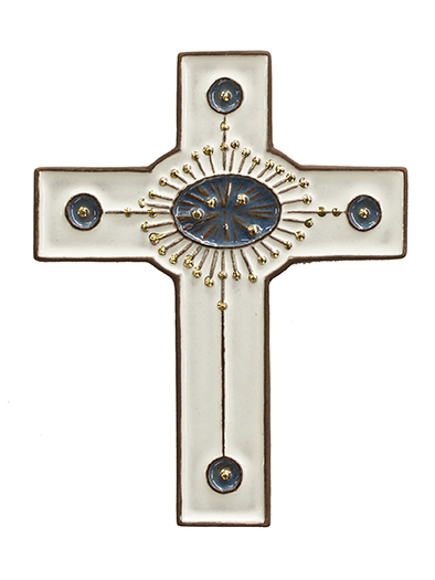 Croix  céramique - Cercle rayonant - blanche (100x130mm)