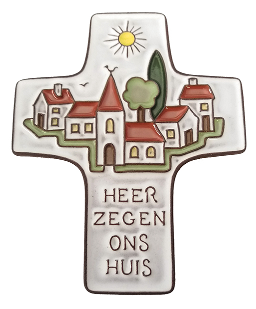 Keramik Kreuz - 'Heer zegen...' - Weiss (95x120mm)