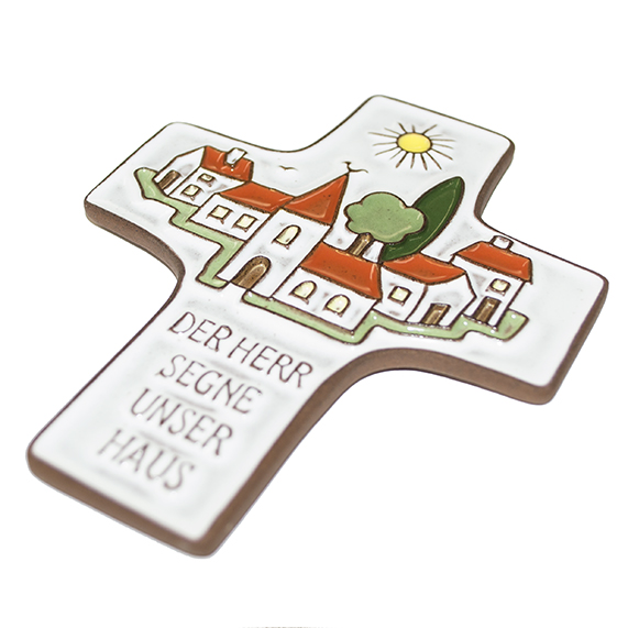 Ceramic cross - 'Der Herr segne...' - White (95x120mm)