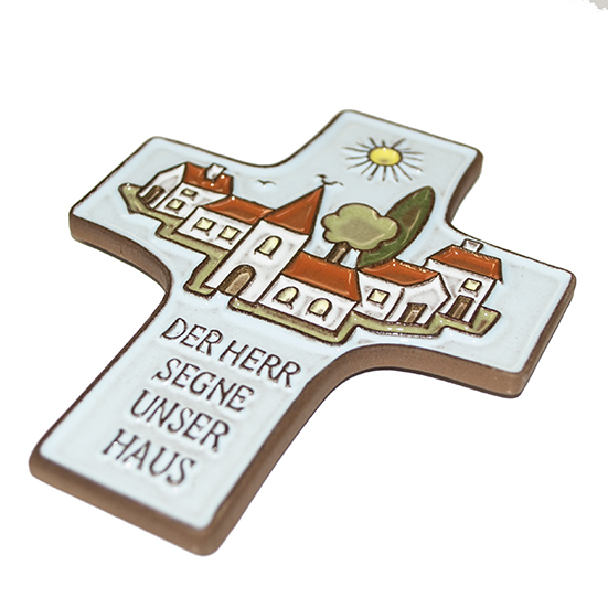 Croix 'Der Herr segne unser Haus' - céramique/bleu foncé - 9