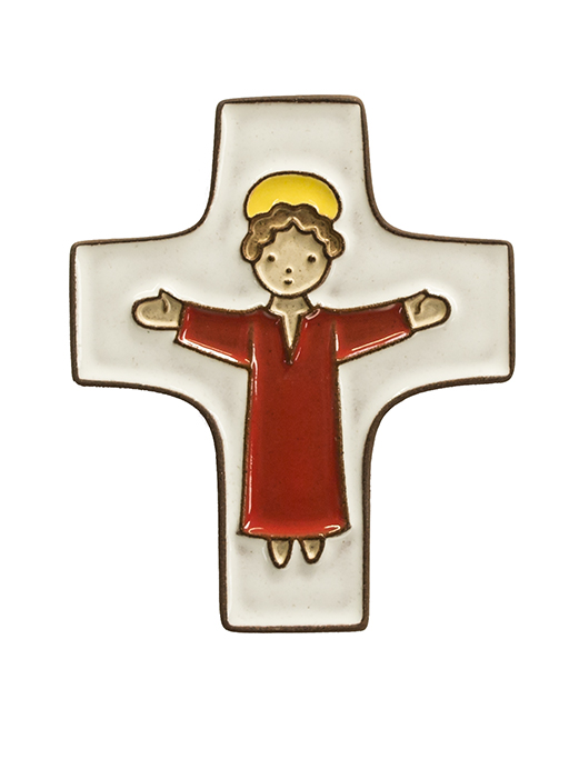 Keramik Kreuz - Jesus - Rot (75x90mm)