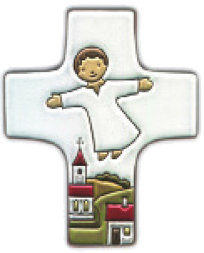 Croix  céramique - Jésus/volant - blanche (95x120mm)