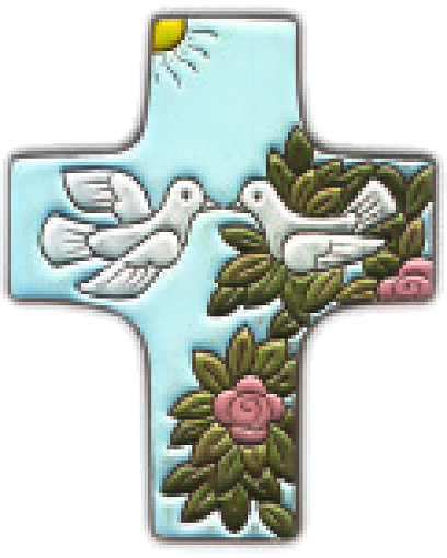 Keramik Kreuz - 2 Tauben - Blau (95x120mm)