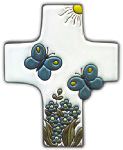 Kruisbeeld keramiek - Vlinders - wit (95x120mm)